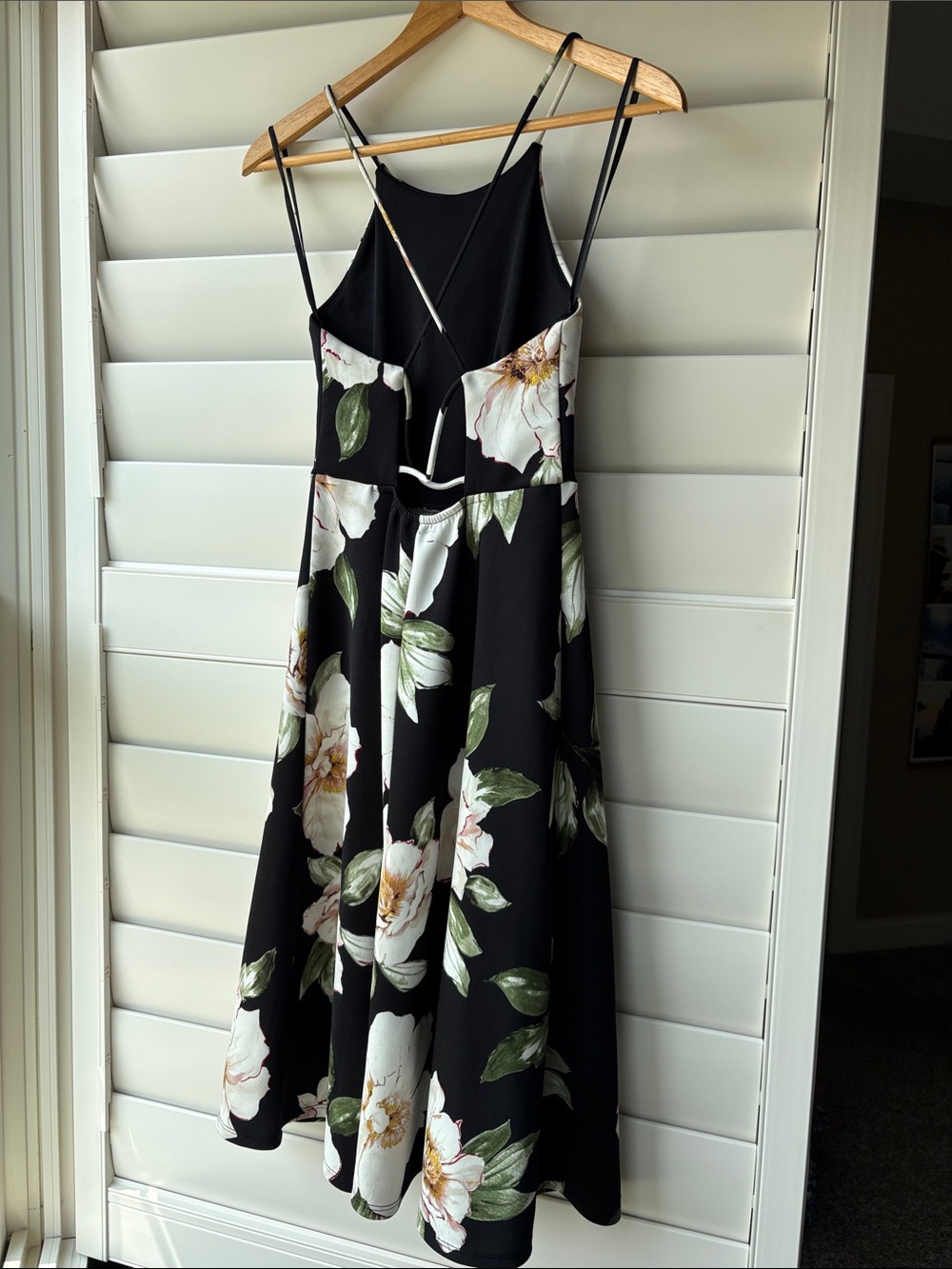 Black Floral Midi Dress with White Bloom - Picture 3 of 5